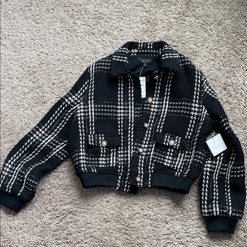 Laundry By Shelli Segal Black and White Bomber Jacket
